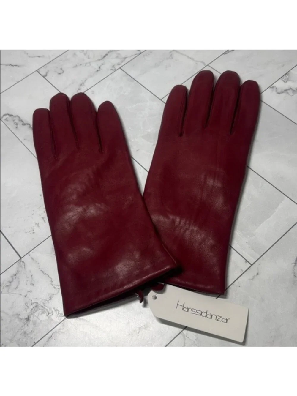NWT Harssidanzar Women Red Italian Lambskin Leather Cashmere Lined Glove L LARGE